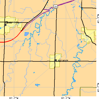 Zip code 44050 close-up map