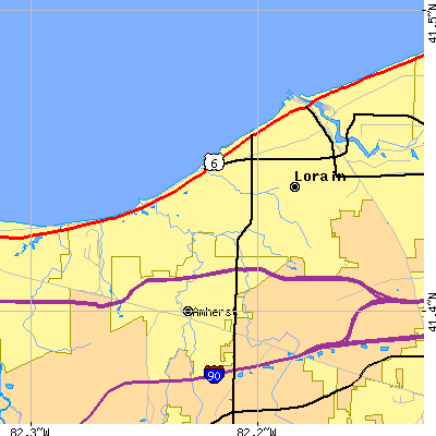 Zip code 44053 close-up map