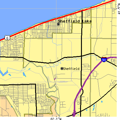 Zip code 44054 close-up map