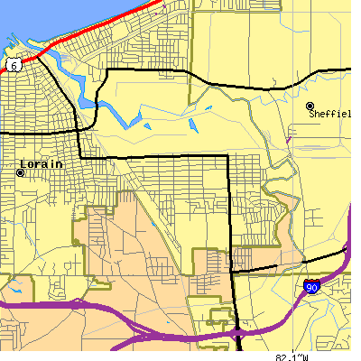 Zip code 44055 close-up map