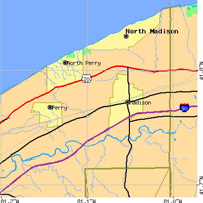 Zip code 44057 close-up map