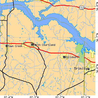 Zip code 35643 close-up map