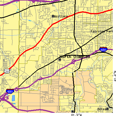 Zip code 44070 close-up map