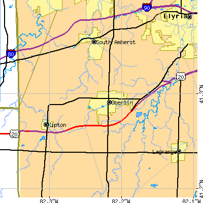 Zip code 44074 close-up map