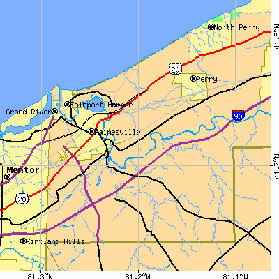Zip code 44077 close-up map