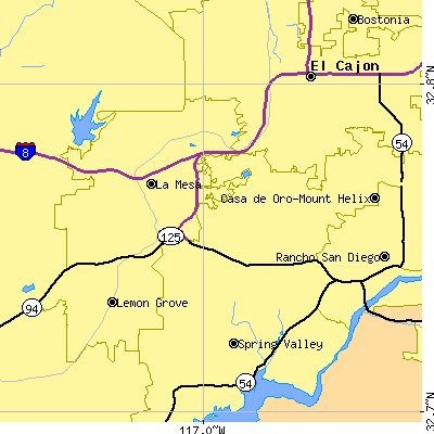 Zip code 91941 close-up map
