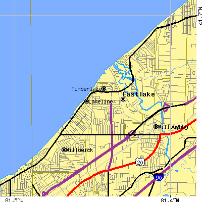 Zip code 44095 close-up map