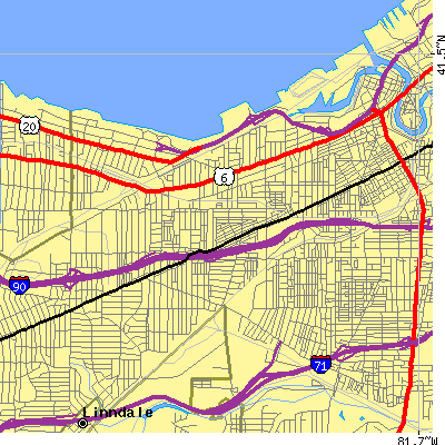 Zip code 44102 close-up map