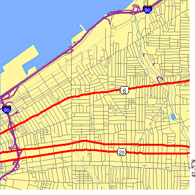 Zip code 44103 close-up map