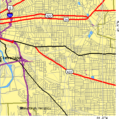 Zip code 44104 close-up map