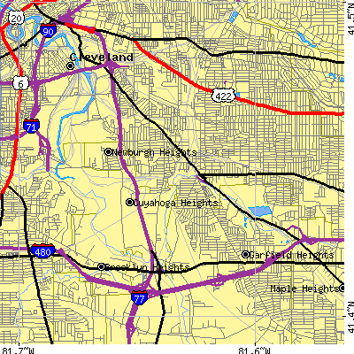 Zip code 44105 close-up map