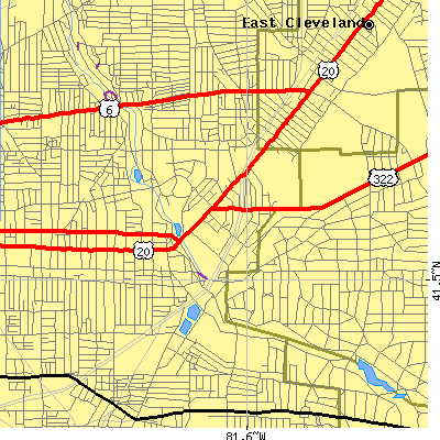 Zip code 44106 close-up map