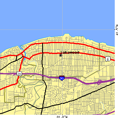 Zip code 44107 close-up map