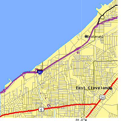 Zip code 44108 close-up map