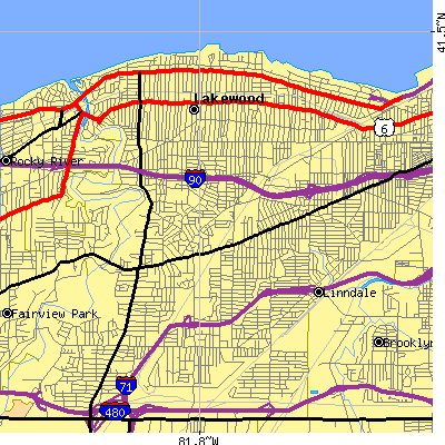Zip code 44111 close-up map