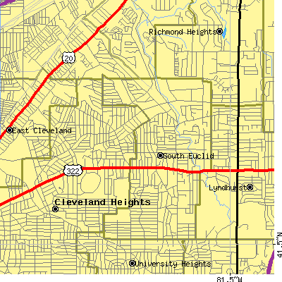 Zip code 44121 close-up map