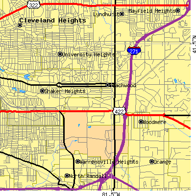 Zip code 44122 close-up map