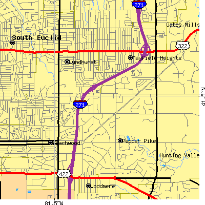 Zip code 44124 close-up map