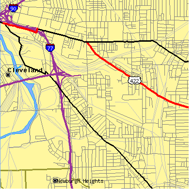 Zip code 44127 close-up map