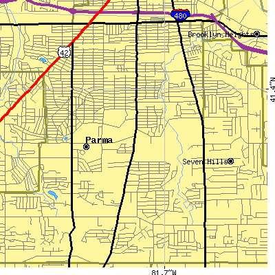 Zip code 44134 close-up map