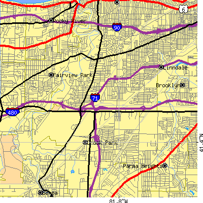 Zip code 44135 close-up map