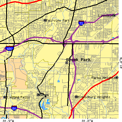 Zip code 44142 close-up map