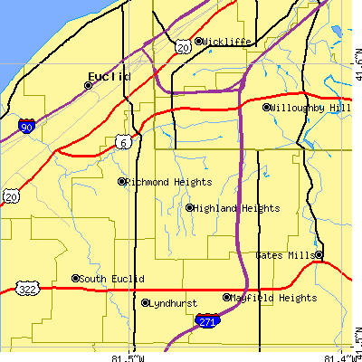 Zip code 44143 close-up map