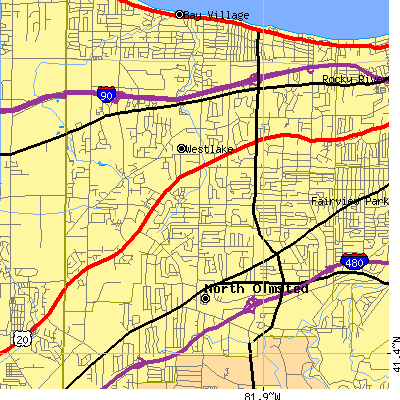 Zip code 44145 close-up map