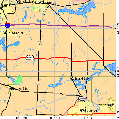Zip code 44201 close-up map