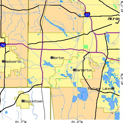 Zip code 44203 close-up map