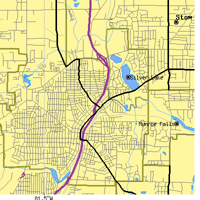 Zip code 44221 close-up map
