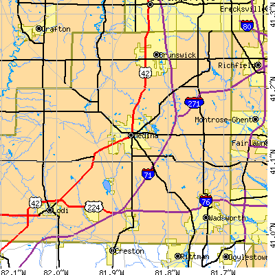 Zip code 44256 close-up map