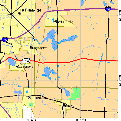 Zip code 44260 close-up map
