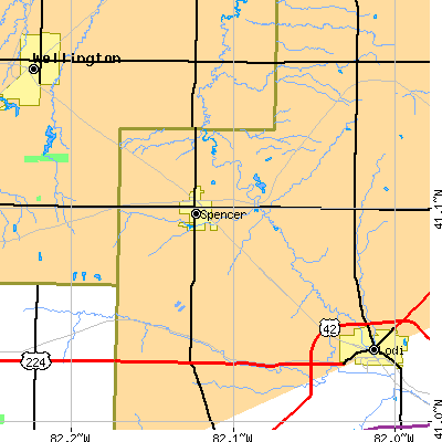 Zip code 44275 close-up map