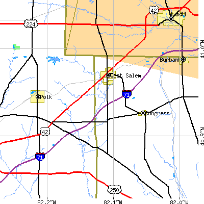 Zip code 44287 close-up map