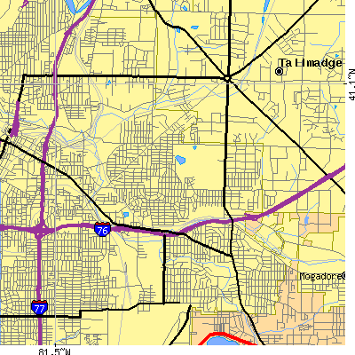 Zip code 44305 close-up map