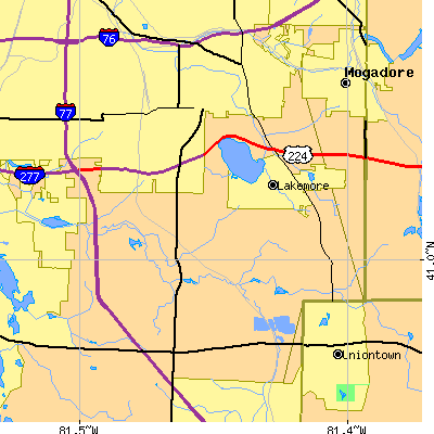 Zip code 44312 close-up map