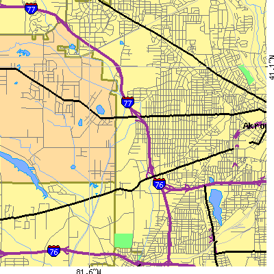 Zip code 44320 close-up map