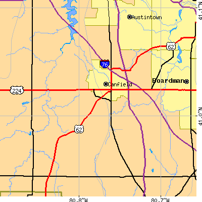 Zip code 44406 close-up map