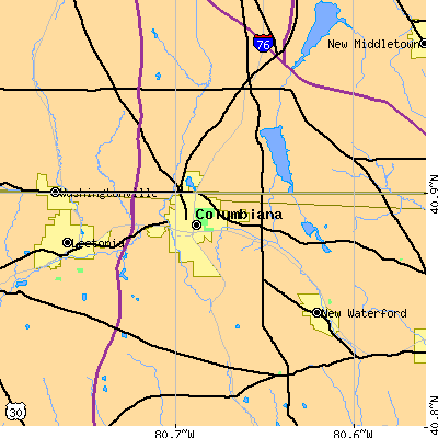 Zip code 44408 close-up map