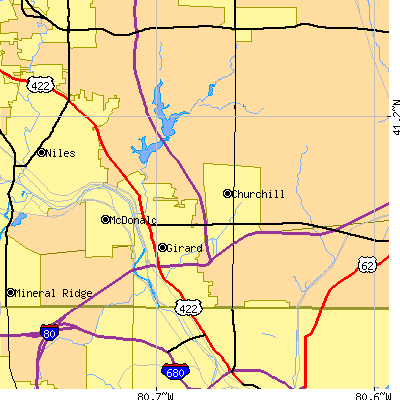 Zip code 44420 close-up map