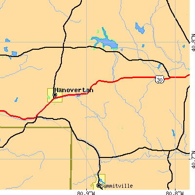 Zip code 44423 close-up map
