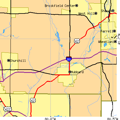 Zip code 44425 close-up map
