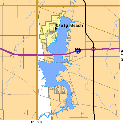 Zip code 44429 close-up map