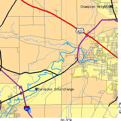 Zip code 44430 close-up map