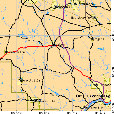 Zip code 44432 close-up map
