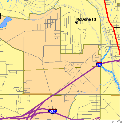 Zip code 44437 close-up map
