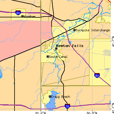 Zip code 44444 close-up map