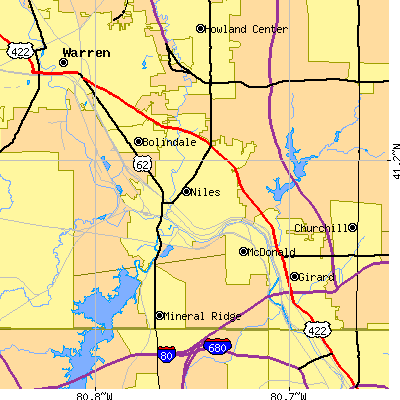 Zip code 44446 close-up map