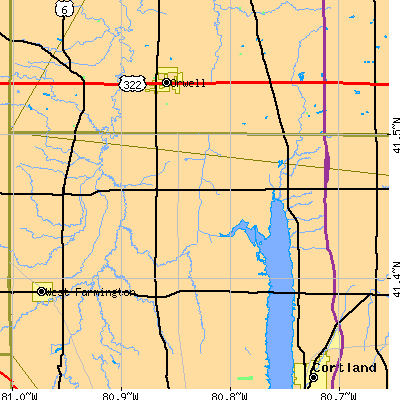 Zip code 44450 close-up map